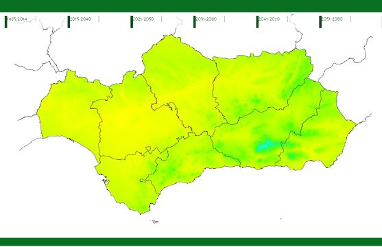 Mapa de Andalucía. Visor de escenarios climáticos en Andalucía acorde al 6º Informe de Evaluación del IPCC