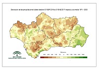 Desviación de la precipitación acumulada respecto a la normal (mm).