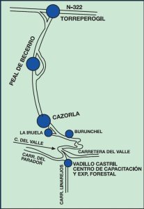 Croquis sobre cómo llegar al centro de capacitación de Vadillo-Castril