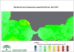 Temperatura superficial del mar (SST). Abril 2017