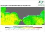 Ampliar mapa, temperatura superficial del mar (SST). Noviembre 2002