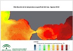 Temperatura superficial del mar (SST). Agosto 2018