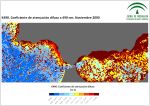 Ampliar mapa, coeficiente de atenuación difusa (K490). Noviembre 2000