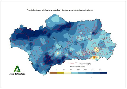 Comportamiento climatológico medio en otoño: temperaturas medias y precipitaciones totales 