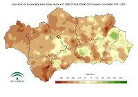 Desviación de la precipitación acumulada respecto a la normal (mm).