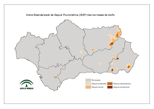 Intensidad de la sequía pluviométrica tras los meses de otoño