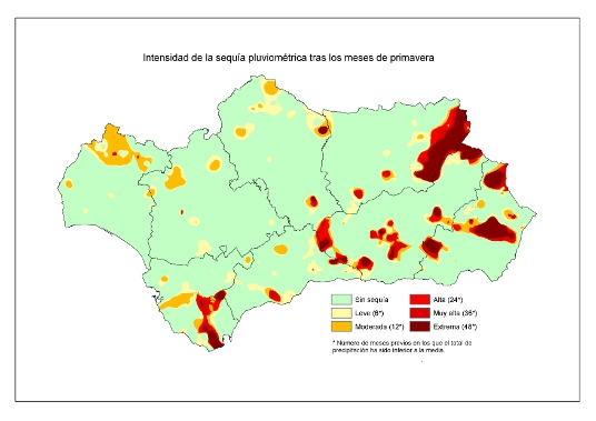 Intensidad de la sequía pluviométrica tras los meses de primavera 