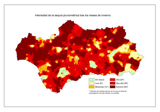 Intensidad de la sequía pluviométrica tras los meses de invierno 