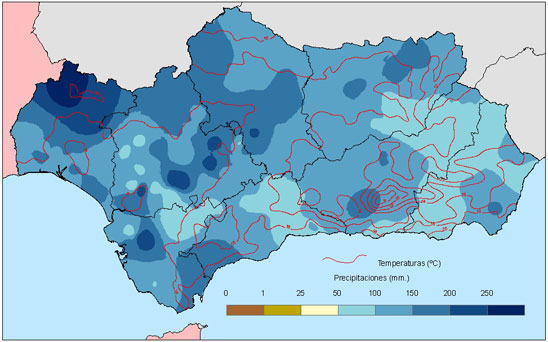 Amplia en nueva ventana: Comportamiento climatológico medio en otoño: temperaturas medias y precipitaciones totales