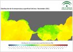 Ampliar mapa, temperatura superficial del mar (SST). Noviembre 2011