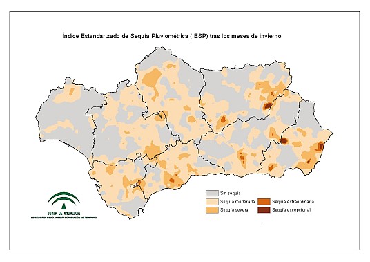 Intensidad de la sequía pluviométrica tras los meses de invierno