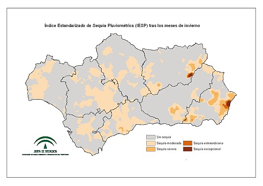 Intensidad de la sequía pluviométrica tras los meses de invierno