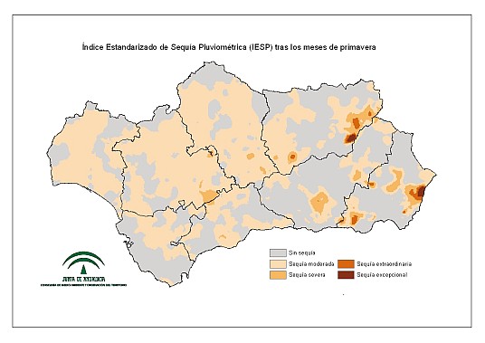 Intensidad de la sequía pluviométrica tras los meses de primavera
