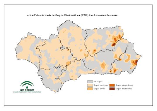 Intensidad de la sequía pluviométrica tras los meses de verano
