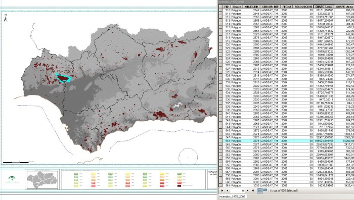 Base de datos asociada a cartografía de áreas quemadas
