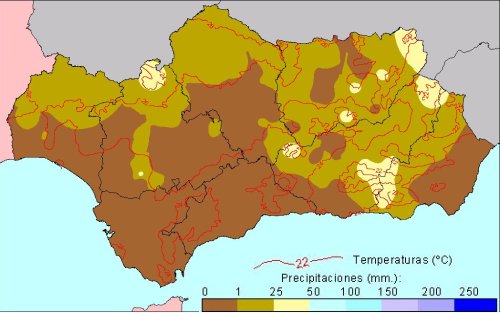Comportamiento climatológico medio en Primavera: temperaturas medias y precipitaciones totales