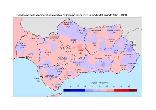 Amplia en nueva ventana: Desviación de las temperaturas medias en otoño respecto a la media del periodo 1971 - 2000
