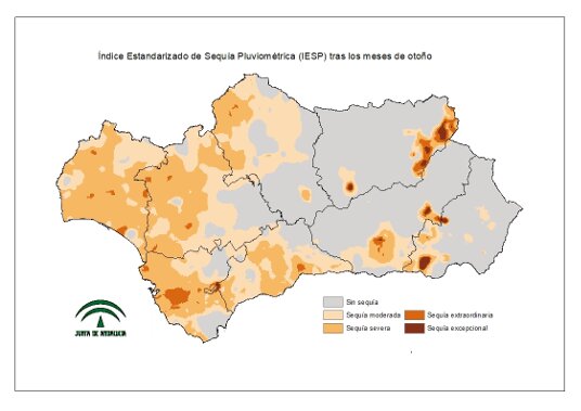 Intensidad de la sequía pluviométrica tras los meses de otoño