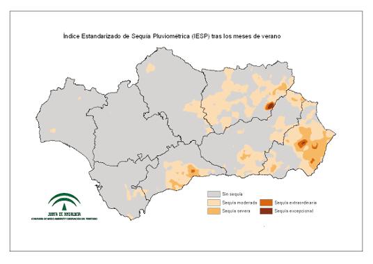 Intensidad de la sequía pluviométrica tras los meses de verano