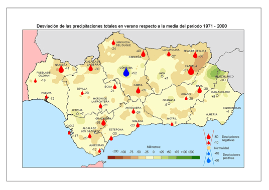 Amplia en nueva ventana: Desviación de las precipitaciones en verano respecto a la media del periodo 1971 – 2000