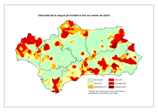 Intensidad de la sequía pluviométrica tras los meses de otoño 