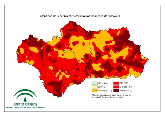 Intensidad de la sequía pluviométrica tras los meses de primavera 