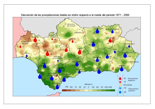 Amplía en nueva ventana:Desviación de las precipitaciones en otoño respecto a la media del periodo 1971 – 2000.