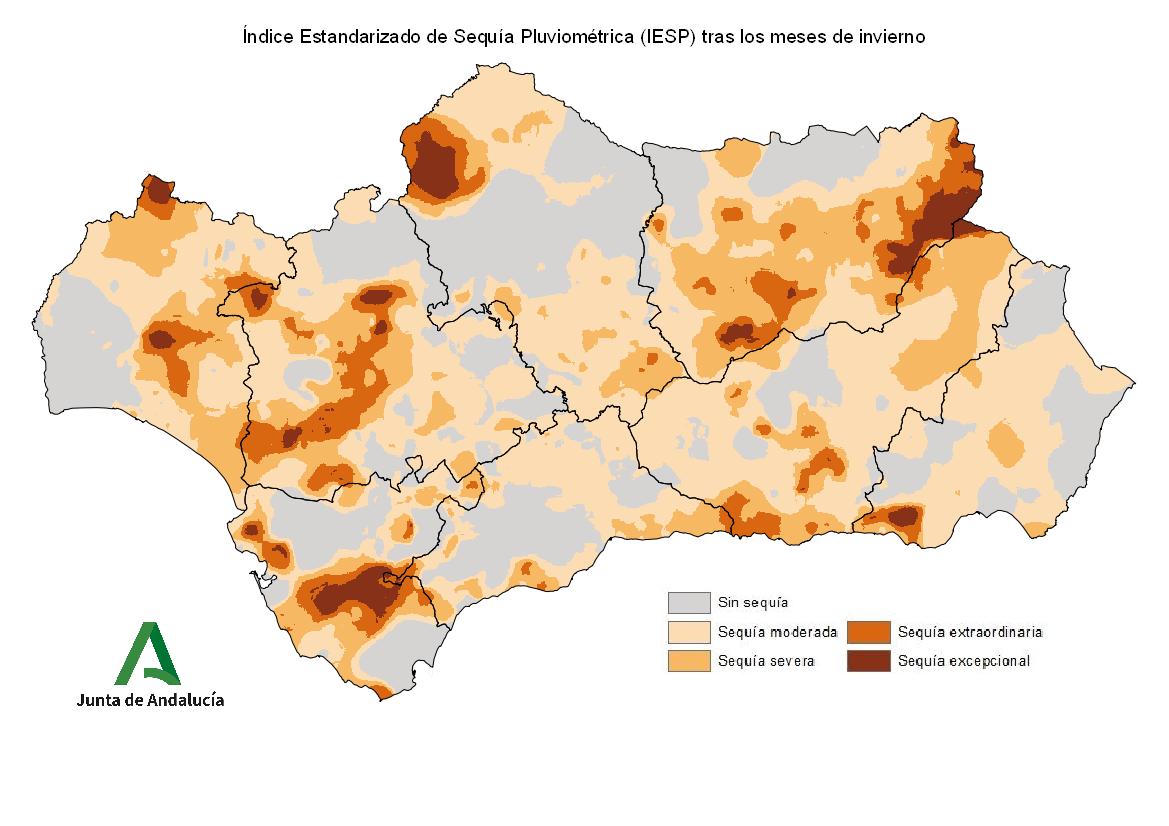 Índice Estandarizado de Sequía Pluviométrica (IESP) tras los meses de invierno
