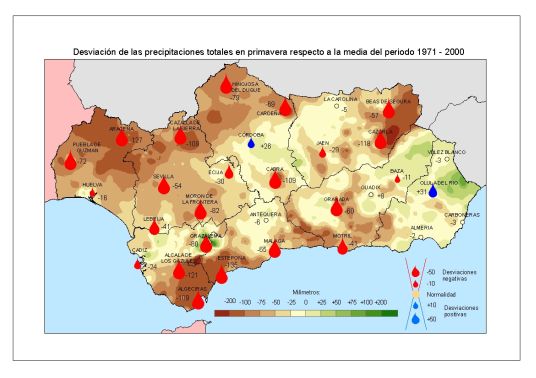 Amplia en nueva ventana: Desviación de las precipitaciones en primavera respecto a la media del periodo 1971 - 2000