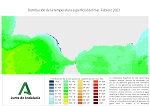 Distribución de la temperatura superficial del mar. Febrero 2023
