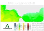 Distribución de la temperatura superficial del mar. Febrero 2024