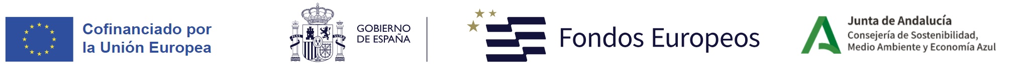 Logos identificativos de cfinanciación por la Unión Europea a través de fondos europeos, con la colaboración del Gobierno de España y la Junta de Andalucía (Consejería de Sostenibilidad, Medio Ambiente y Economía Azul)