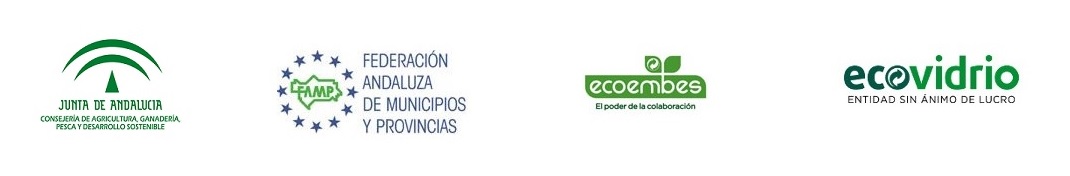 Logotipos de la Consejería especializada en medio ambiente, Federación Andaluza de Municipios y Provincia, Ecoembes y Ecovídrio