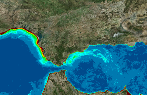 REDIAM. WMS serie de imágenes de satélite Concentración de Clorofila-a del Océano Atlántico y Mar de Alborán. Promedio estacional, 2021 - actualidad (SENTINEL 3)