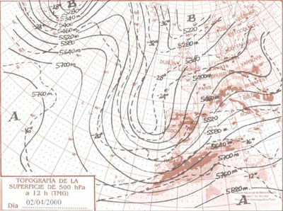 Mapas del tiempo e imagen meteosat correspondientes al 02 de abril de 2000.