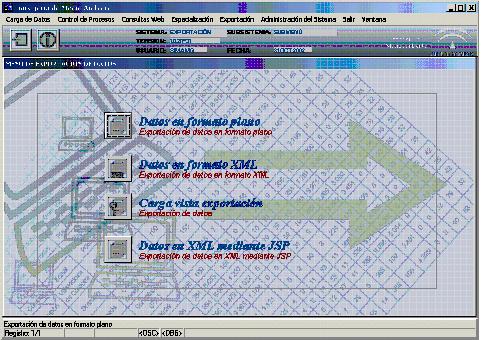 Pantalla principal del módulo de exportación de datos del CLIMA