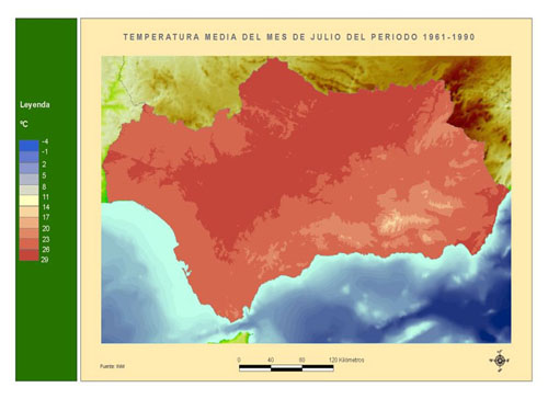 Temperatura media del mes de julio del periodo 1961-1990