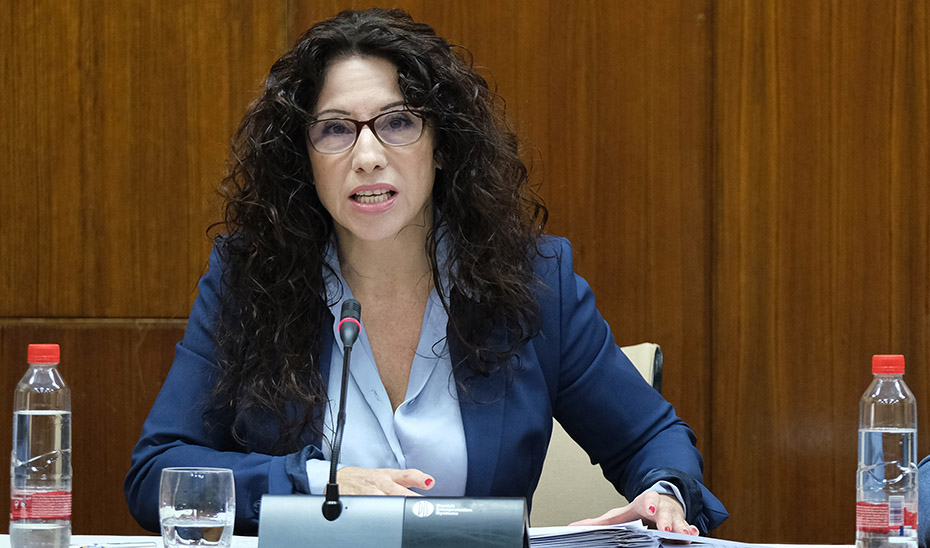 La consejera de Igualdad, Políticas Sociales y Conciliación, Rocío Ruiz, este miércoles compareciendo en la comisión parlamentaria.