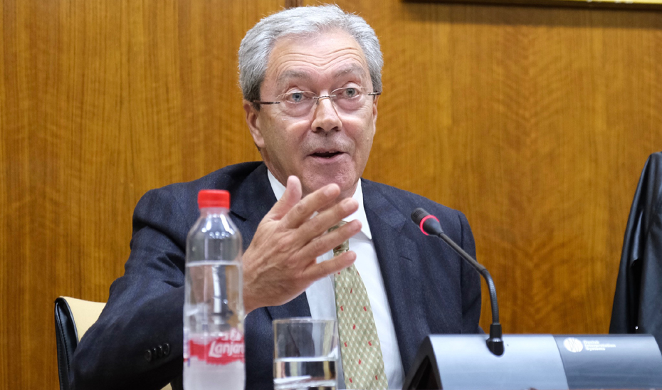 El consejero Rogelio Velasco, durante su comparecencia ante la comisión parlamentaria de Economía.