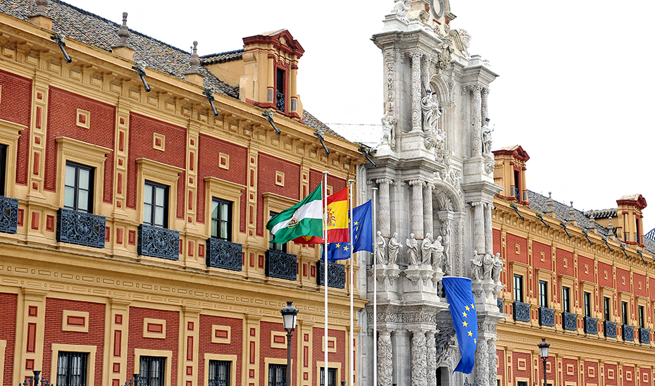 Fachada principal del Palacio de San Telmo de Sevilla, sede de la Presidencia del Gobierno andaluz.