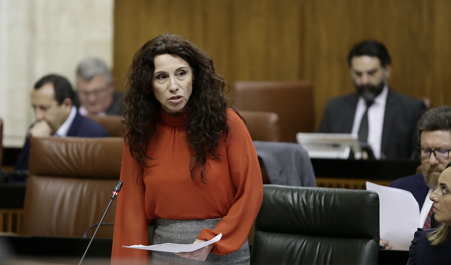 La consejera de Igualdad, Políticas Sociales y Conciliación, Rocío Ruiz, en el Pleno del Parlamento
