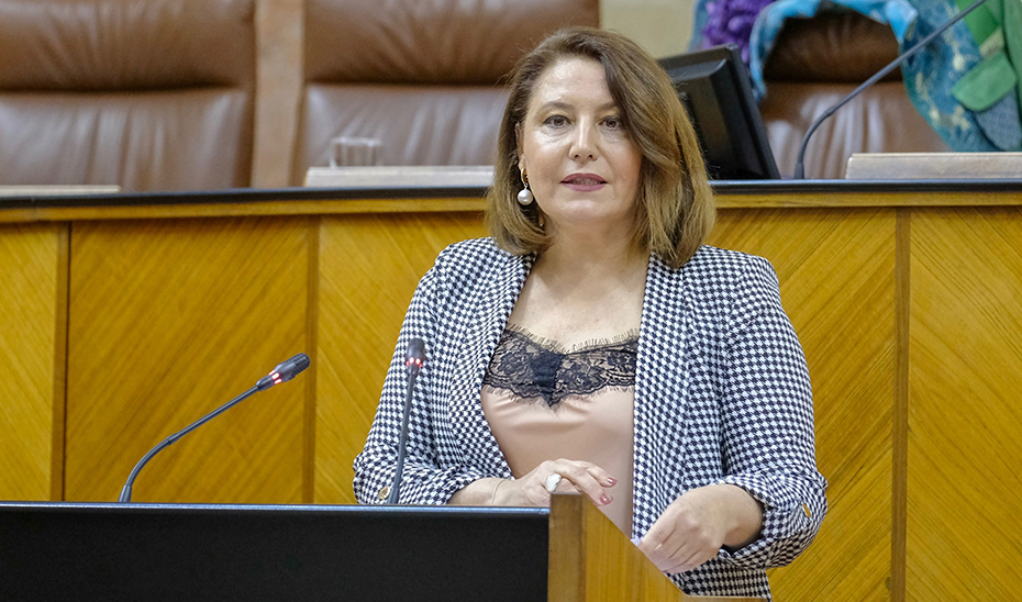 La consejera Carmen Crespo, en el pleno del Parlamento.
