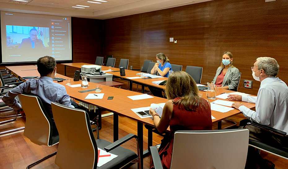 El consejero Rogelio Velasco, reunido telemáticamente con los rectores de las universidades públicas andaluzas.