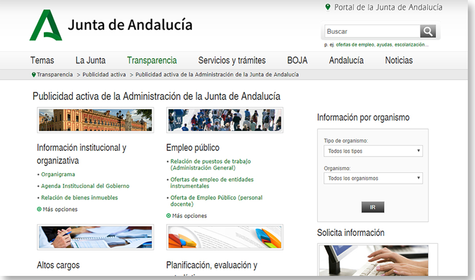 Portal de Transparencia en la web de la Junta de Andalucía.