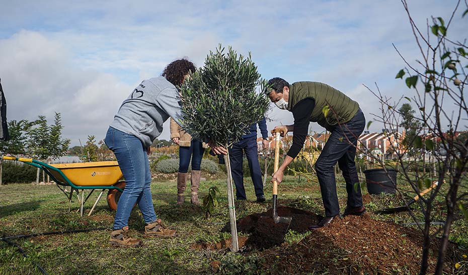 Juanma Moreno interviene en la plantación de un árbol en las instalaciones de la asociación.