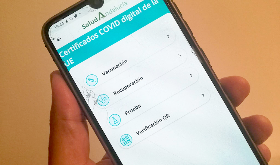 La aplicación móvil Salud Andalucía, que permite mostrar el certificado digital de la vacunación frente al Covid-19.