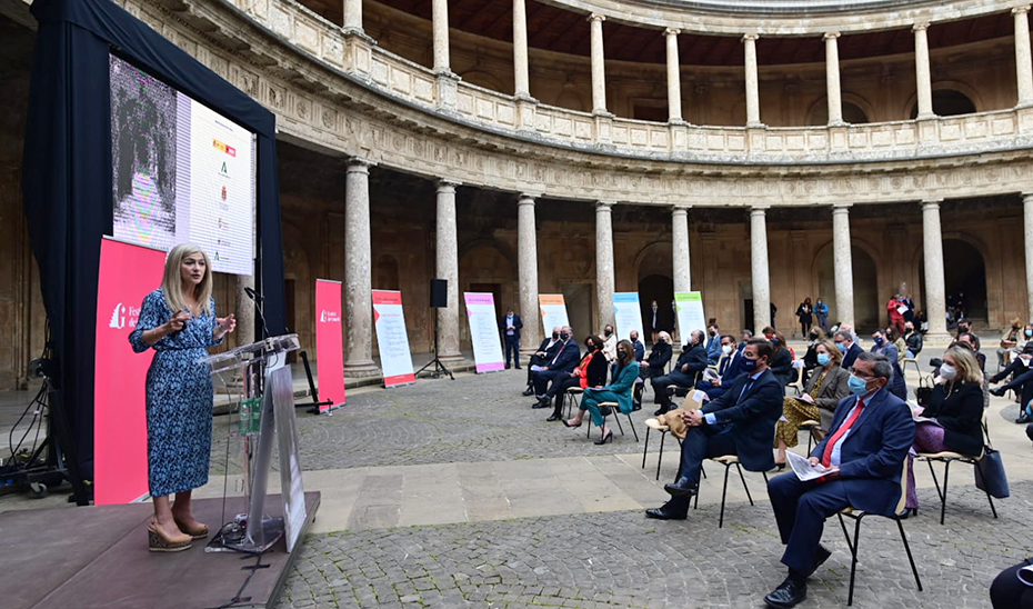 La consejera de Cultura y Patrimonio Histórico, Patricia del Pozo, interviene en el acto celebrado en el Palacio de Carlos V.