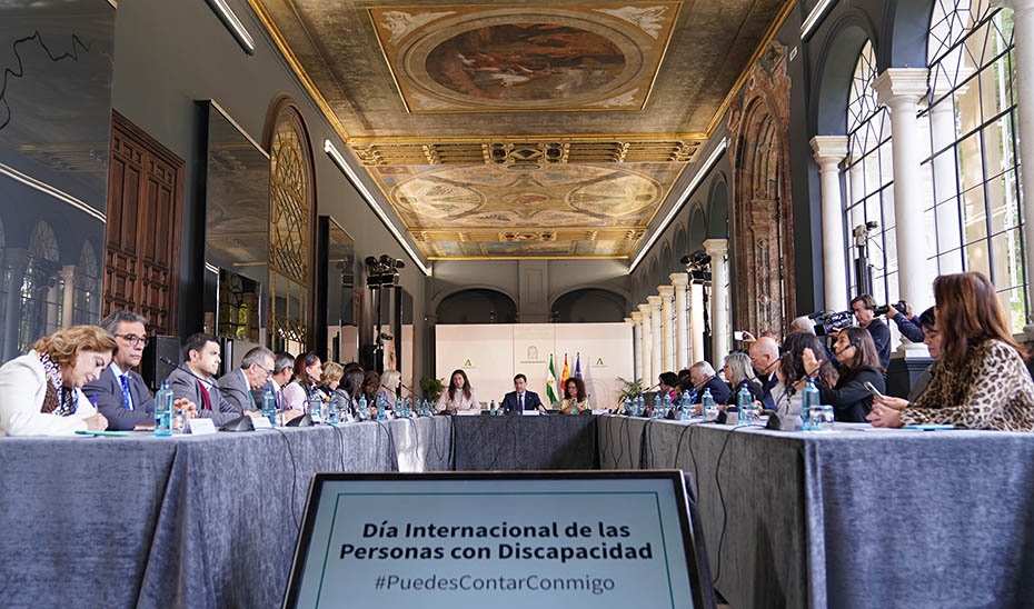 Un momento de la reunión de Moreno con los representantes del Comité de Entidades Representantes de Personas con Discapacidad (CERMI-Andalucía), celebrado en San Telmo.