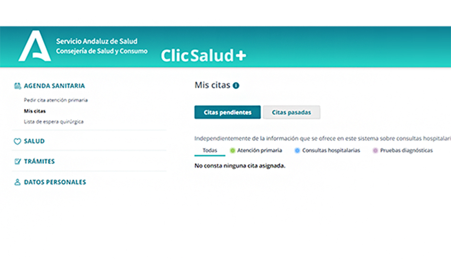 Sitio del portal web Clic Salud+ para gestionar las citas médicas.