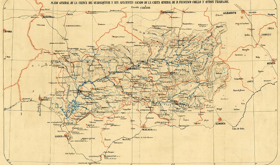 
			      Mapa de la cuenca hidrográfica del Guadalquivir.			    
			  